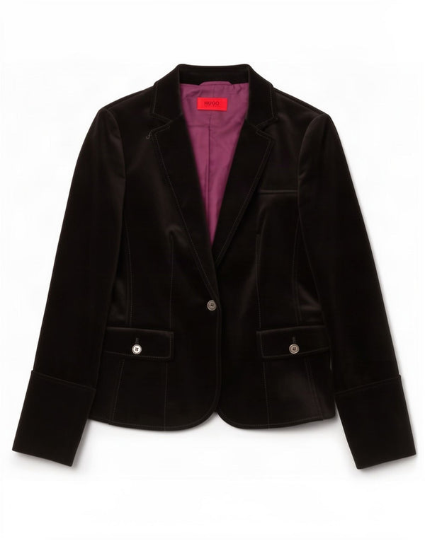 Hugo Boss Jaqueta blazer feminina de veludo com 1 botão Reino Unido 10 pequena preta