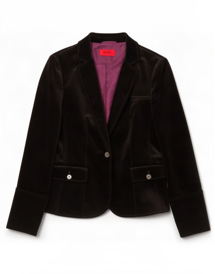 Hugo Boss Jaqueta blazer feminina de veludo com 1 botão Reino Unido 10 pequena preta