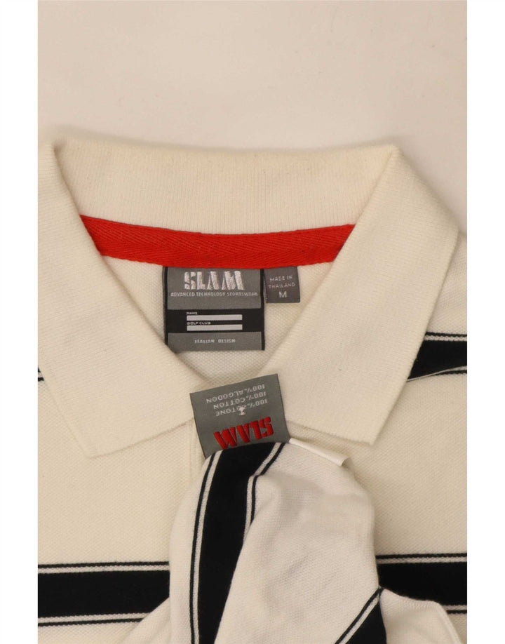 Camisa polo masculina Slam de algodão listrado branco médio