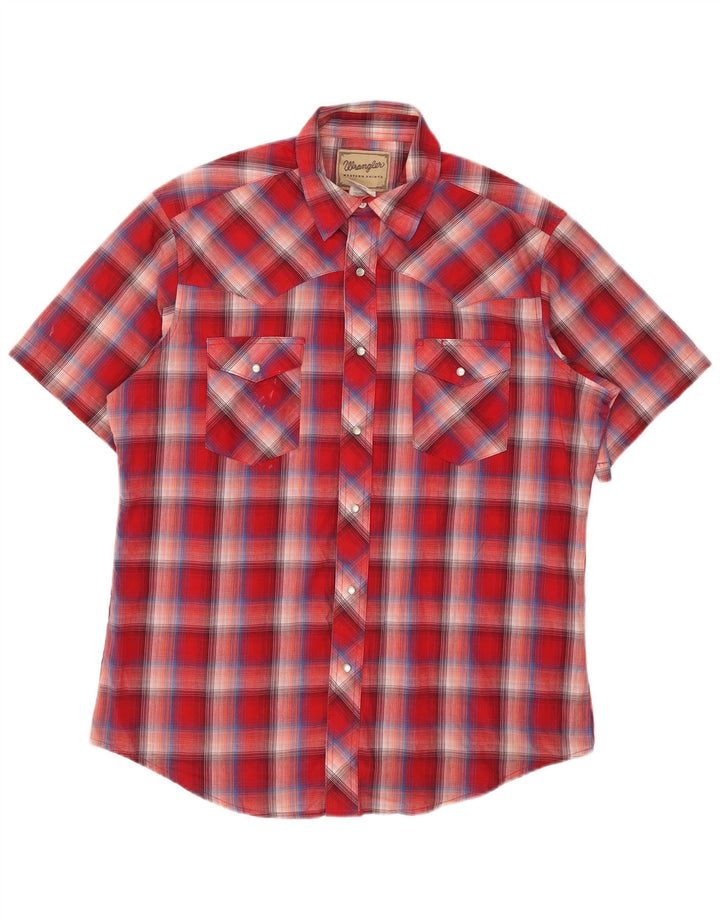 Wrangler Camisa masculina de manga curta grande algodão xadrez vermelho