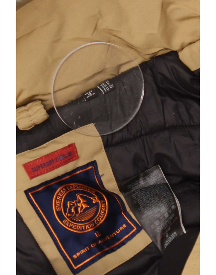 Jaqueta Parka com capuz feminina Superdry UK 12 poliéster bege médio