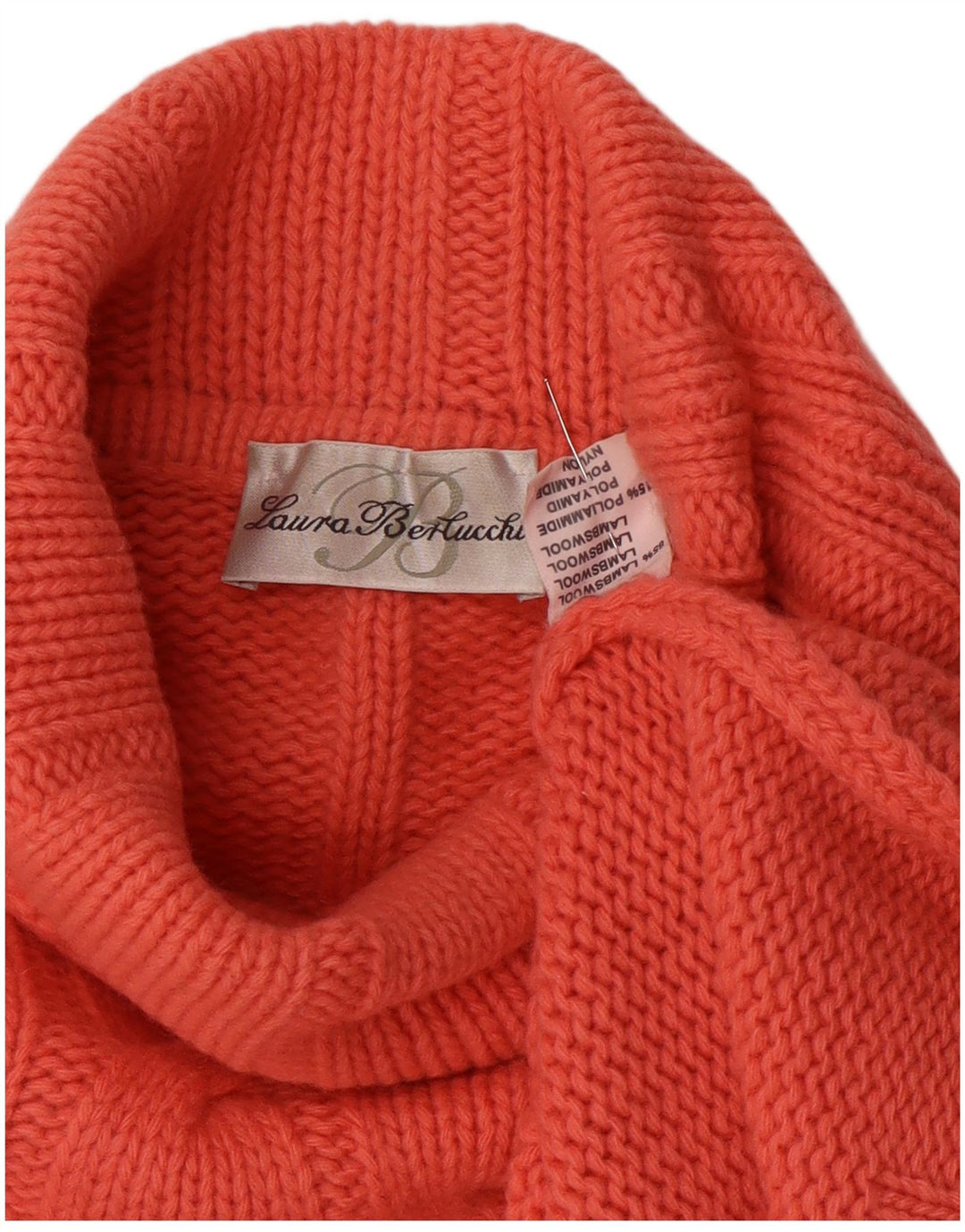 Suéter feminino Laura Berlucchi com gola redonda Reino Unido 16 lã de carneiro rosa grande