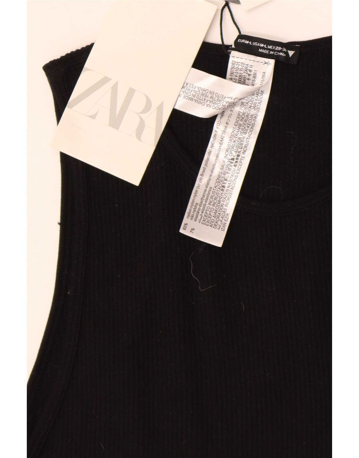 Zara Womens Crop Top UK 12 Médio Preto Nylon