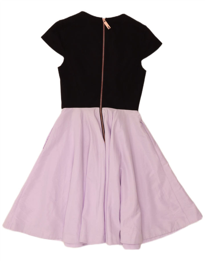 Vestido feminino Ted Baker evasê US 1 XS preto colorblock poliéster