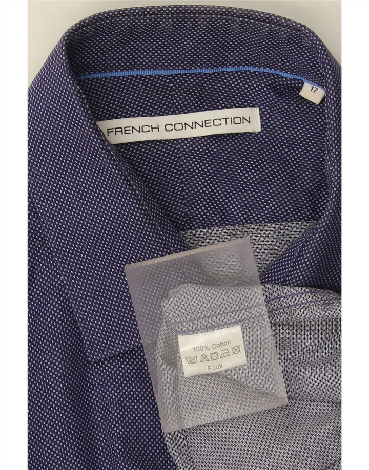 Camisa masculina French Connection tamanho 17 XL azul marinho algodão manchado