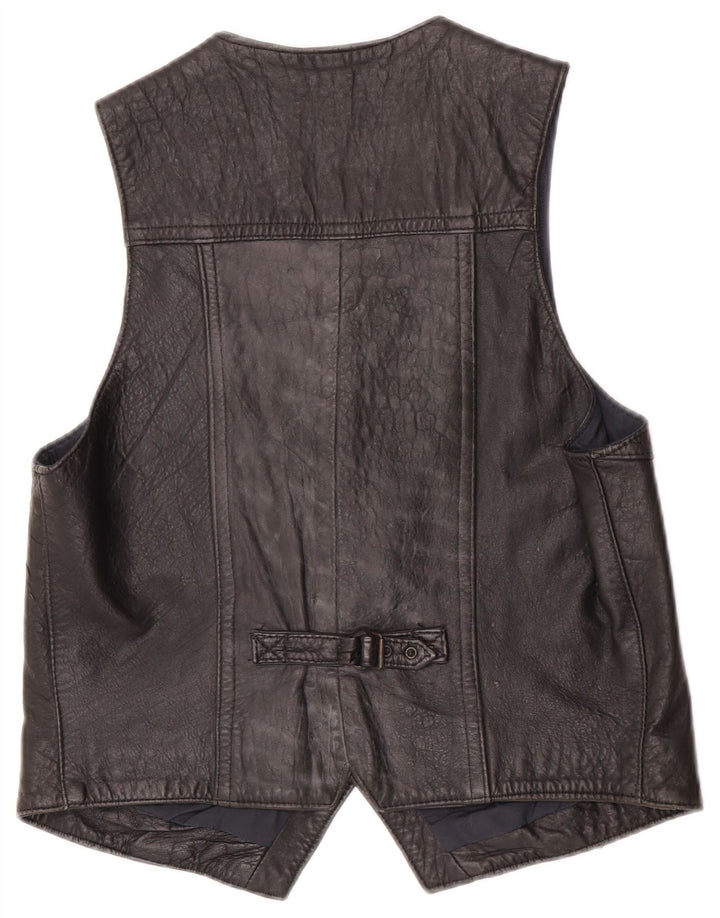 Colete de couro masculino vintage médio couro preto