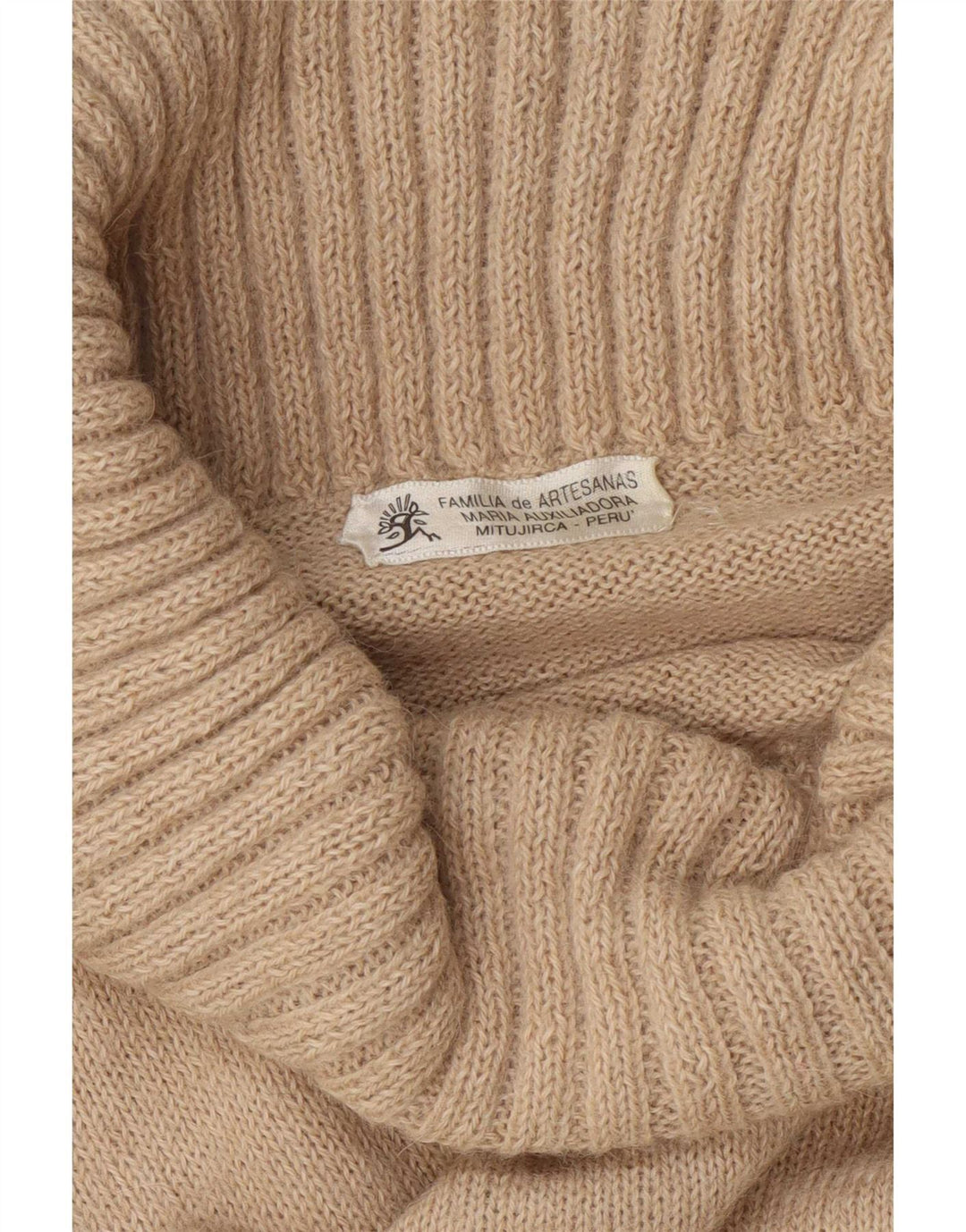 Suéter feminino vintage com gola redonda Reino Unido 12 médio bege Fair Isle