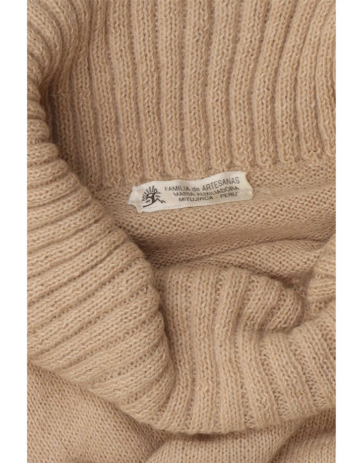 Suéter feminino vintage com gola redonda Reino Unido 12 médio bege Fair Isle