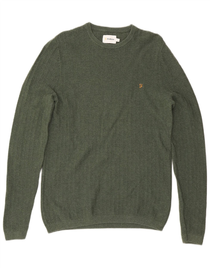 Suéter masculino Farah com gola redonda e algodão verde pequeno