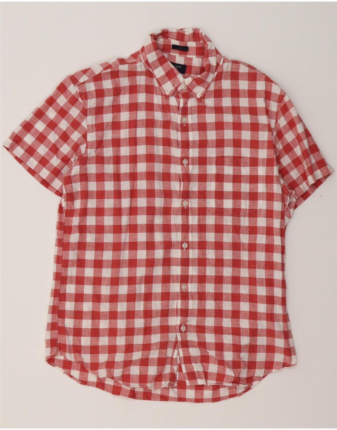 J. CREW Camisa masculina slim de manga curta grande de algodão xadrez vermelho