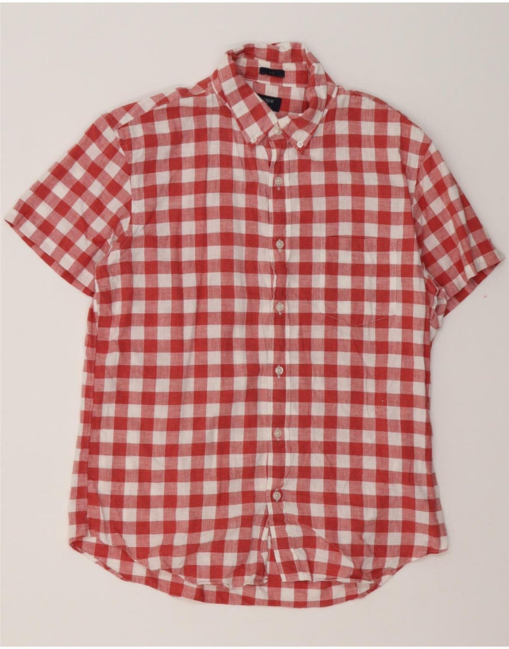 J. CREW Camisa masculina slim de manga curta grande de algodão xadrez vermelho