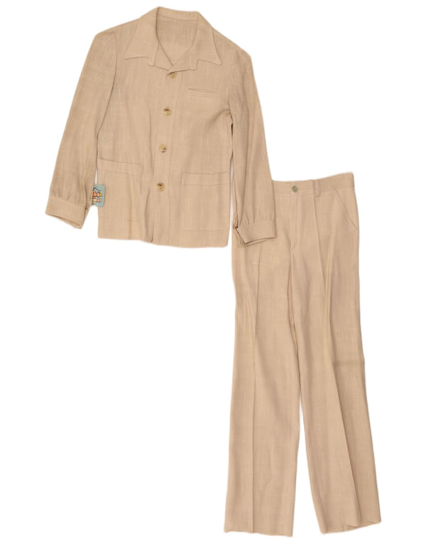 Terno feminino vintage de 4 botões e 2 peças UE 34 XS W26 L26 viscose bege