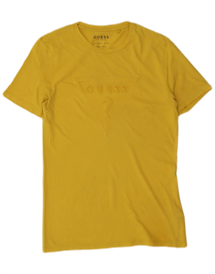 Camiseta masculina Guess com estampa gráfica pequena de algodão amarelo