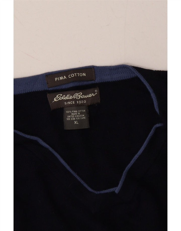 EDDIE BAUER Mens V-Neck Jumper Sweater XL Navy Blue Cotton Vintage Eddie Bauer and Second-Hand Eddie Bauer from Messina Hembry 