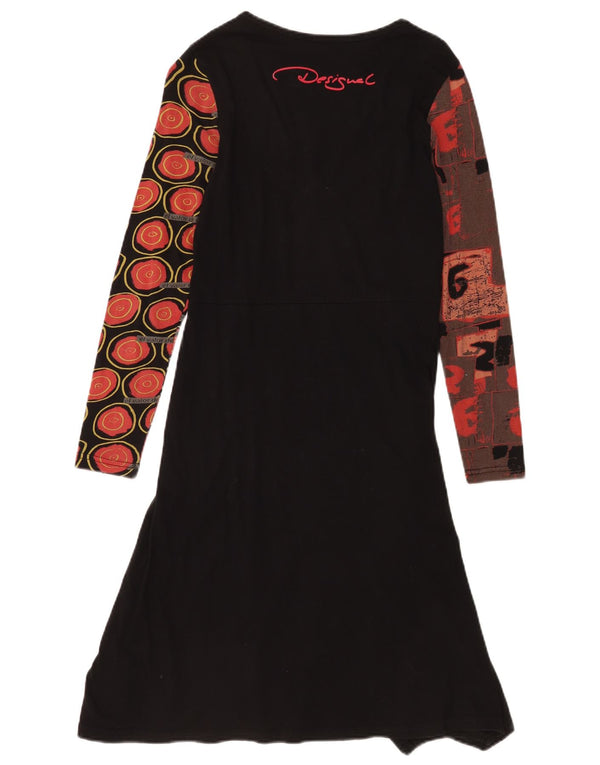 Vestido feminino Desigual com estampa A-Line UK 12 médio preto colorblock