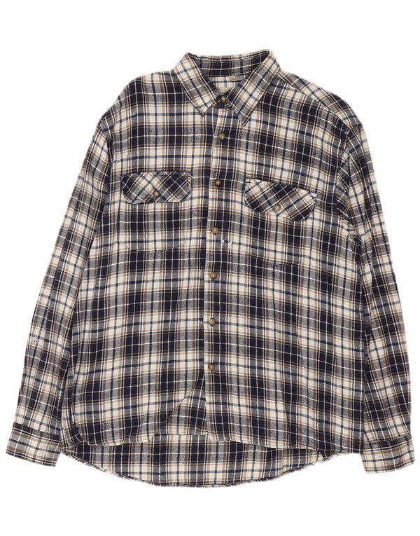 Camisa masculina vintage de flanela XL azul marinho xadrez algodão