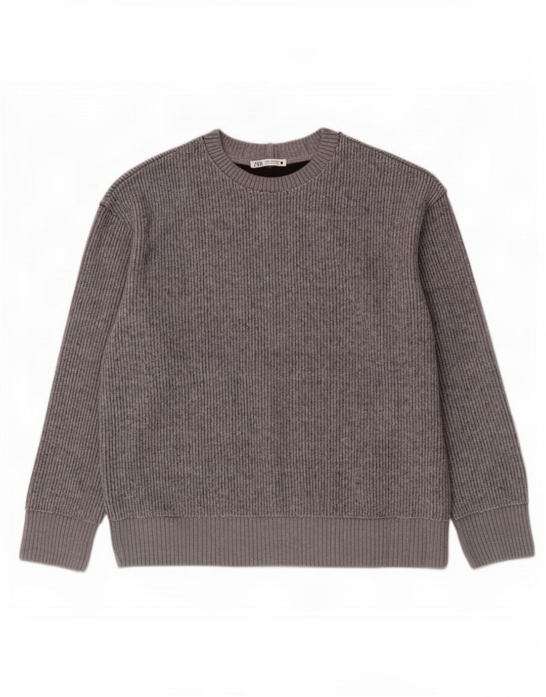 Suéter feminino Zara com gola redonda, Reino Unido 14, poliéster cinza médio