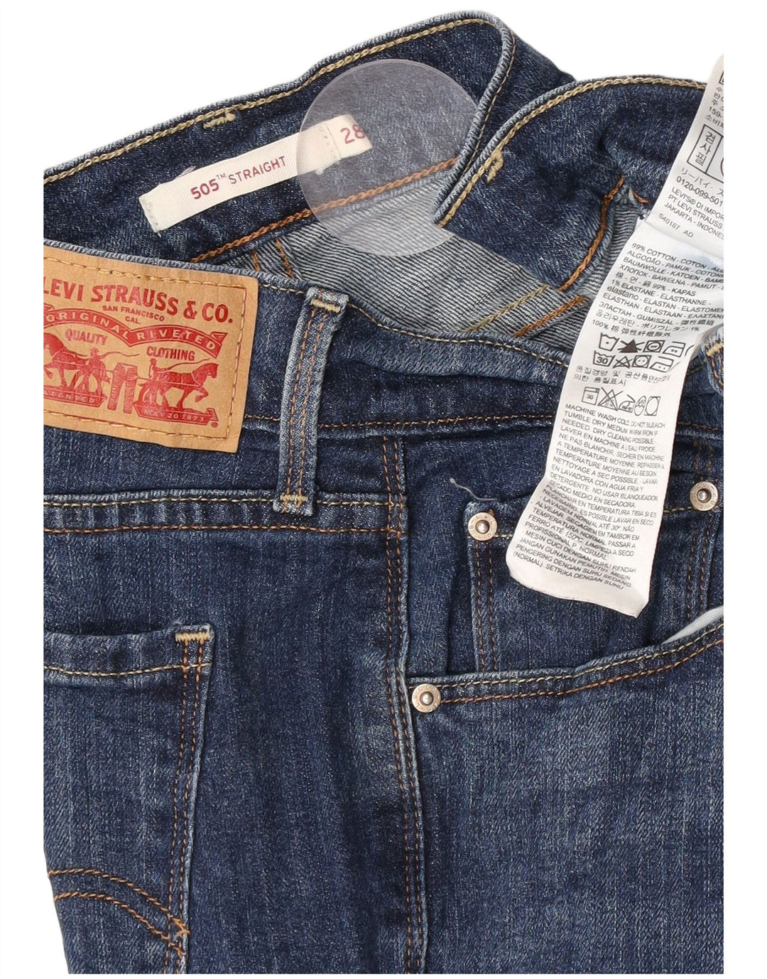 Calça jeans feminina Levi's 505 Straight W28 L32 azul algodão
