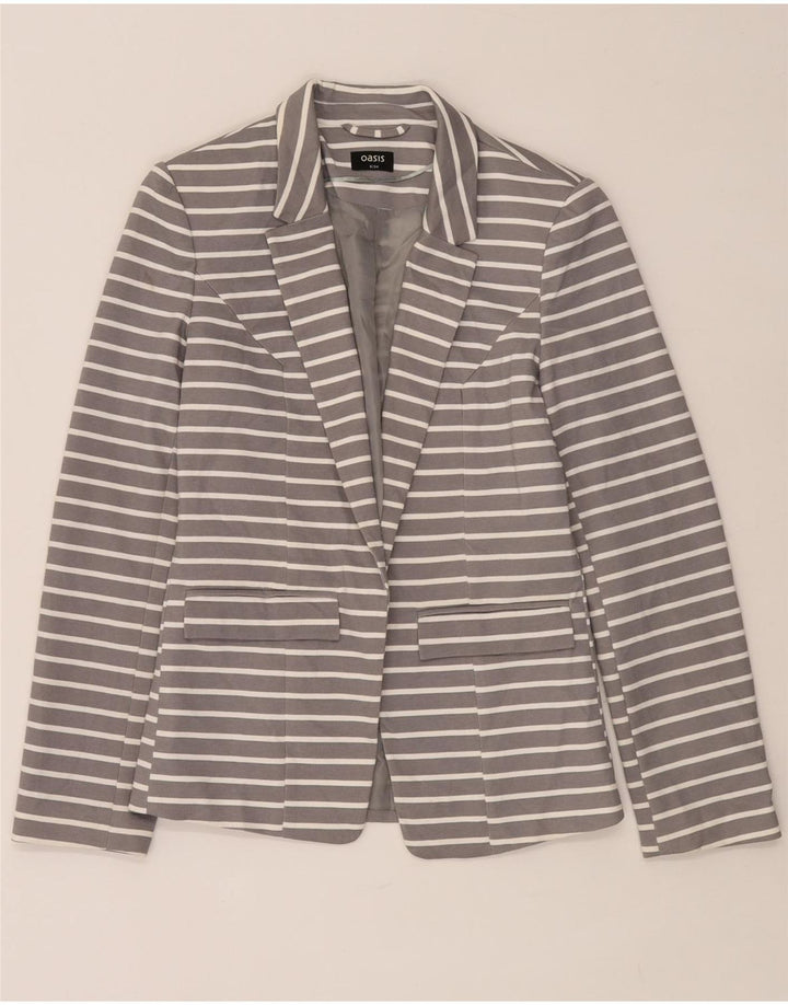 Jaqueta blazer aberta feminina Oasis Reino Unido 8 poliéster listrado cinza pequeno