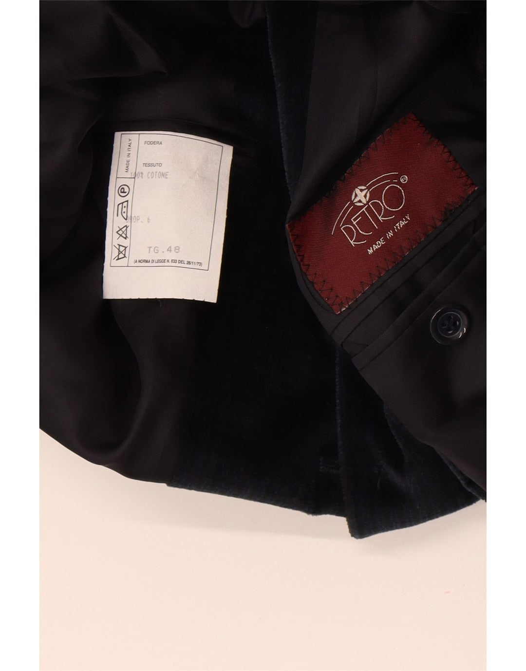Jaqueta blazer masculina RETRO com 4 botões de veludo IT 48 algodão azul marinho médio