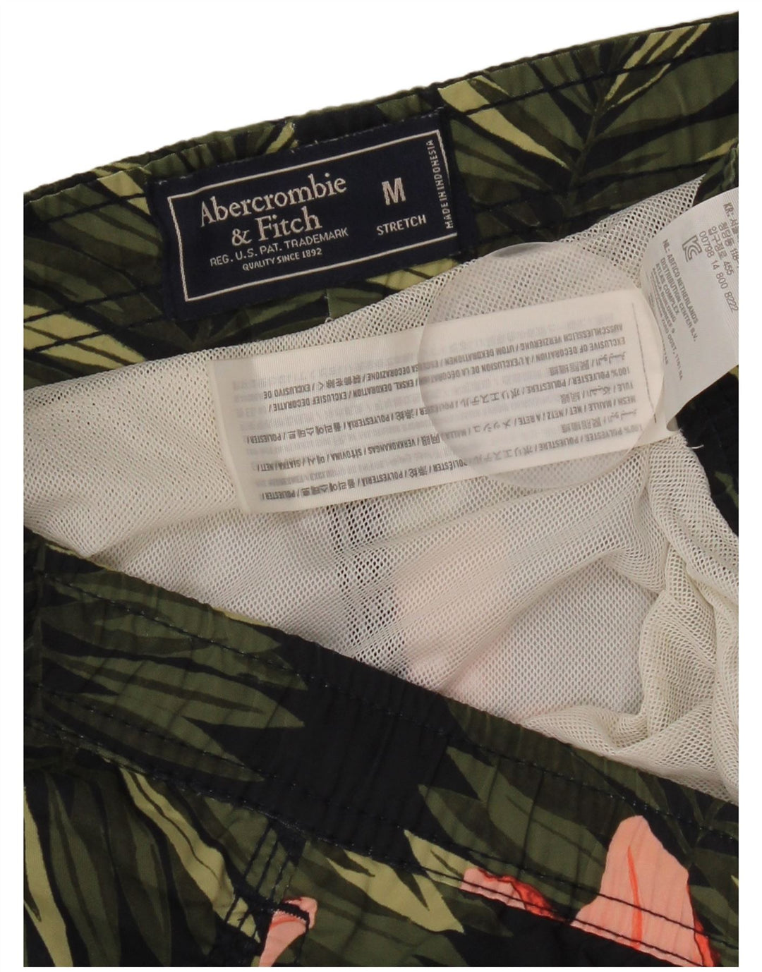 Shorts de natação masculino Abercrombie & Fitch, poliéster floral preto médio