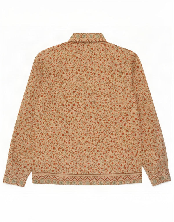 Blusa feminina vintage UK 14 poliéster floral bege médio