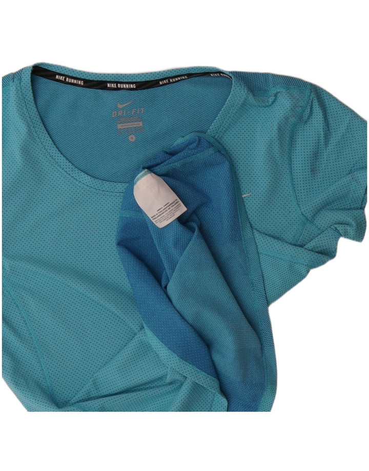 Camiseta feminina Nike Dri Fit UK 10 pequena azul colorblock poliéster