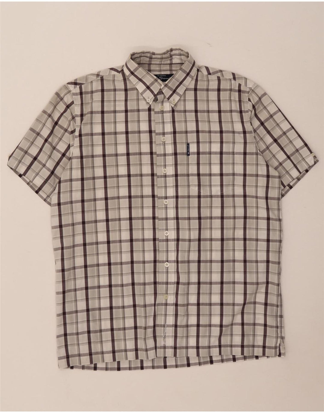 Camisa masculina de manga curta Ben Sherman algodão xadrez cinza médio