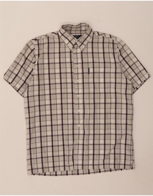 Camisa masculina de manga curta Ben Sherman algodão xadrez cinza médio