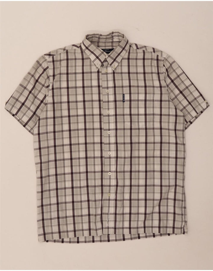 Camisa masculina de manga curta Ben Sherman algodão xadrez cinza médio