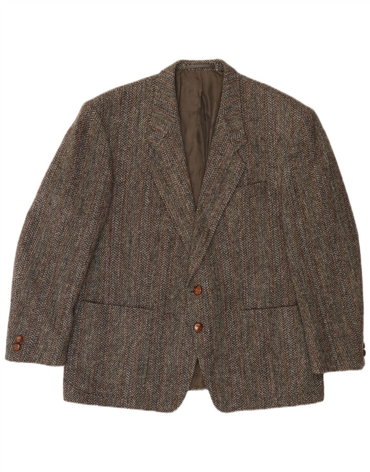 Jaqueta blazer masculina de 2 botões Harris Tweed Reino Unido 40 grande espinha de peixe marrom
