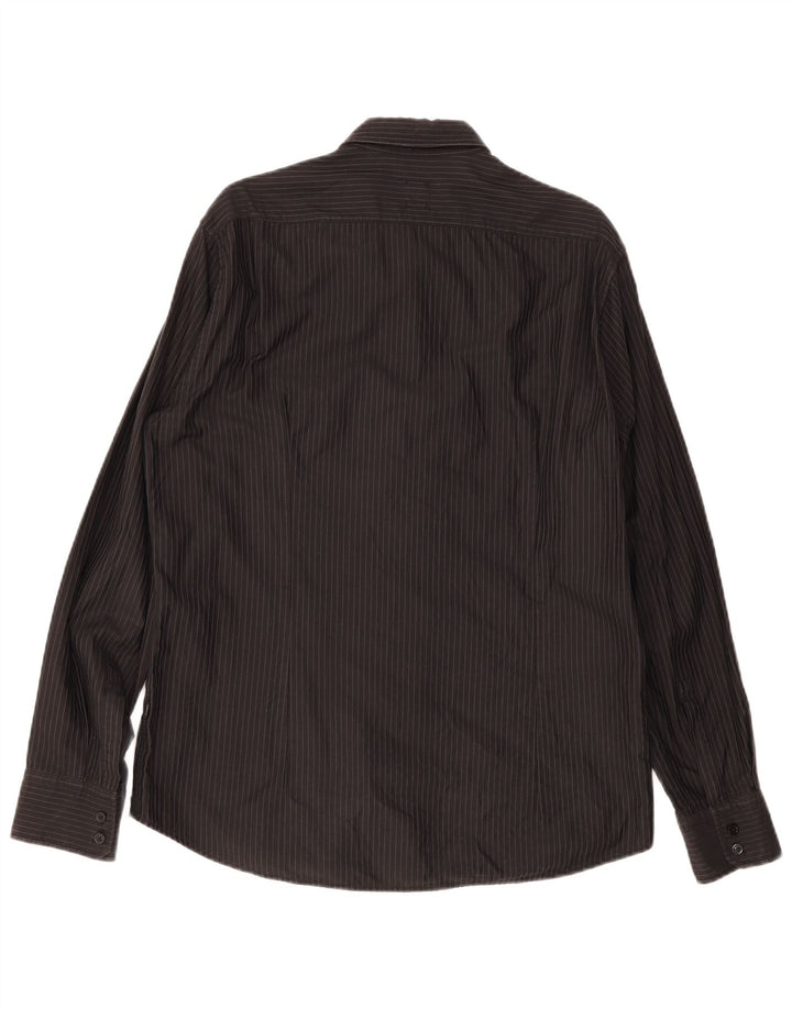 Camisa masculina Hugo Boss justa grande listrada preta de algodão