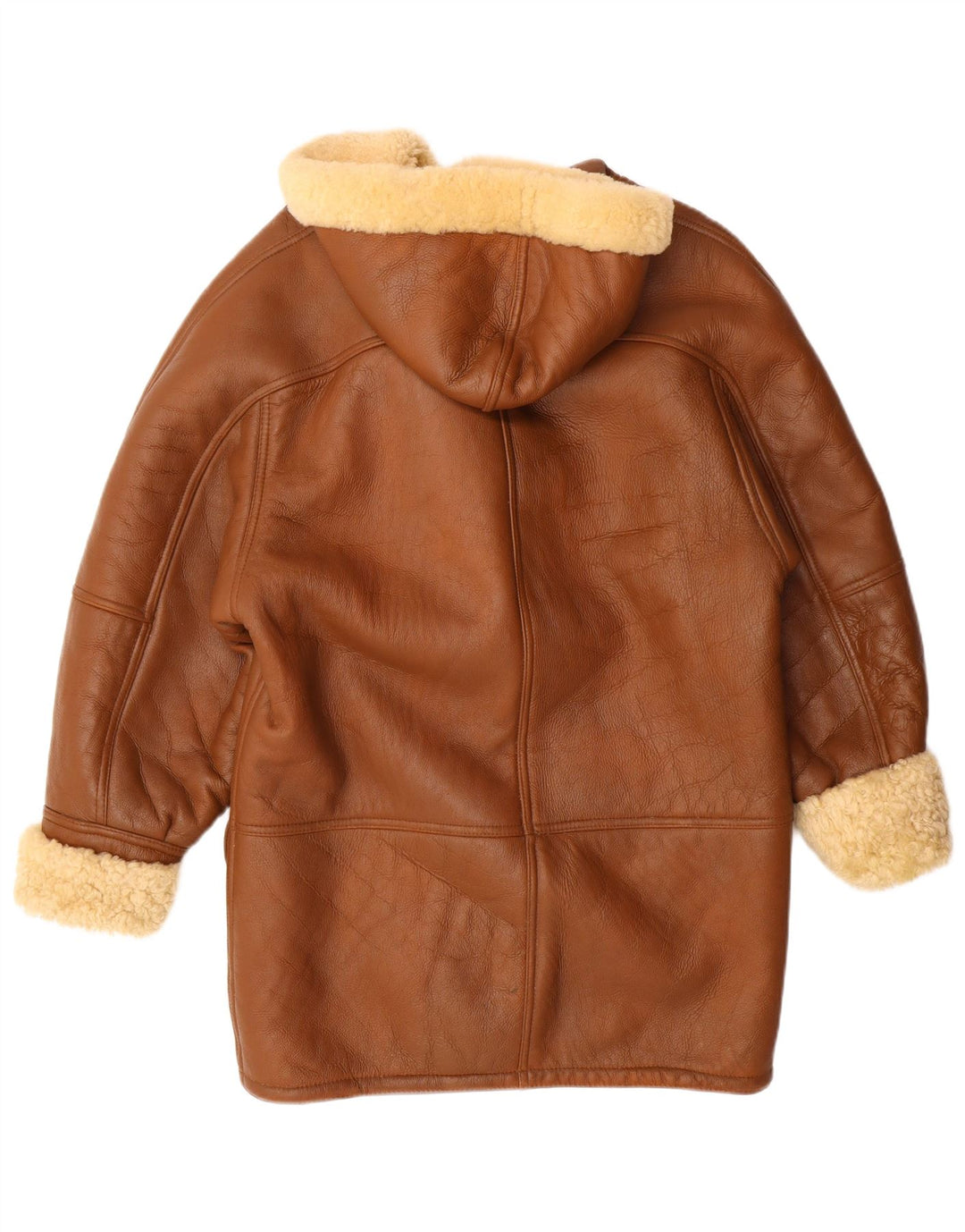 Casaco feminino VINTAGE com capuz e shearling UK 16 grande bege shearling clássico