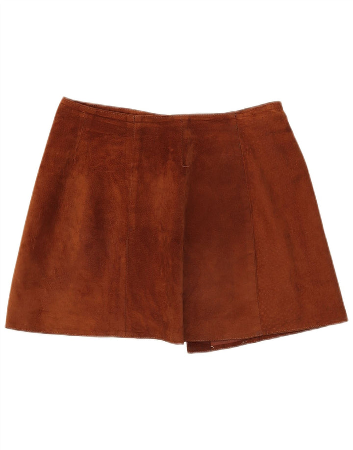 Saia feminina vintage de camurça grande W32 couro marrom
