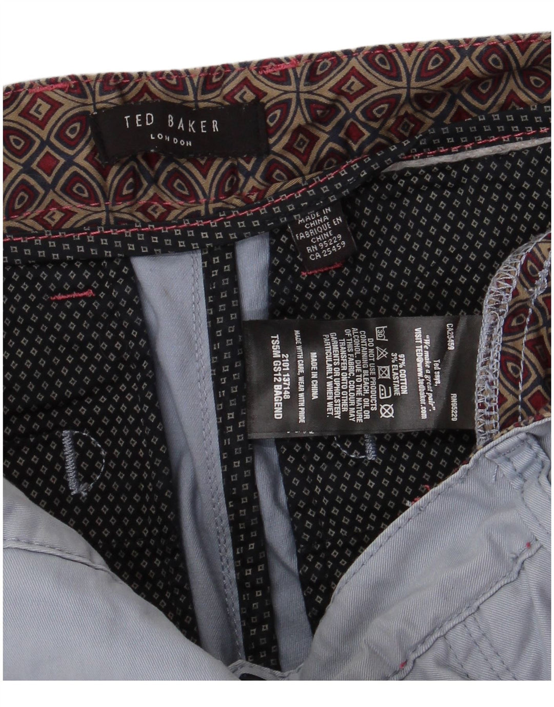 TED BAKER Mens Chino Shorts W32 Algodão Azul Médio
