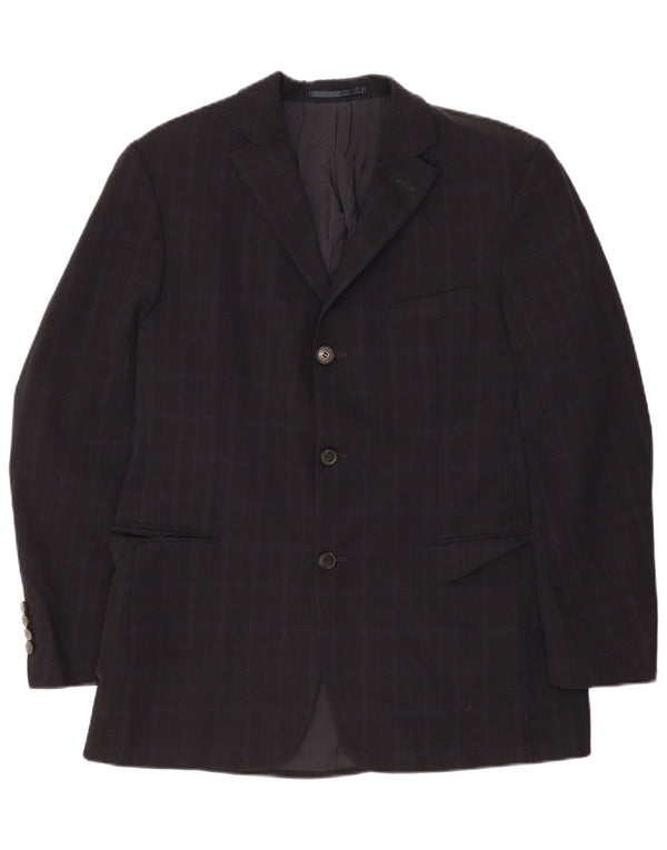 Jaqueta Blazer Masculina Hugo Boss com 3 Botões Reino Unido 38 Médio Azul Marinho Xadrez