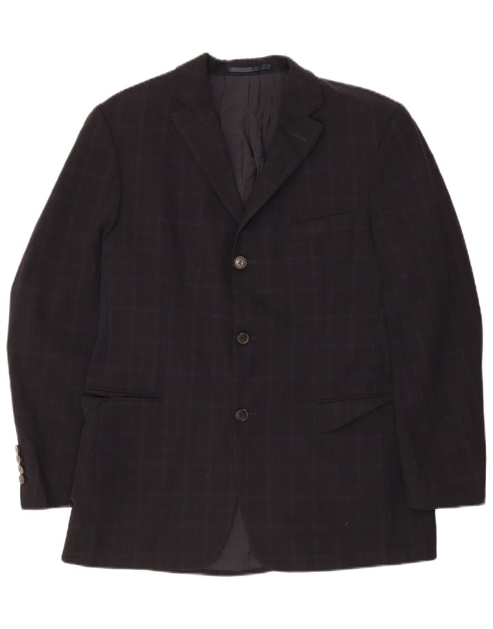 Jaqueta Blazer Masculina Hugo Boss com 3 Botões Reino Unido 38 Médio Azul Marinho Xadrez