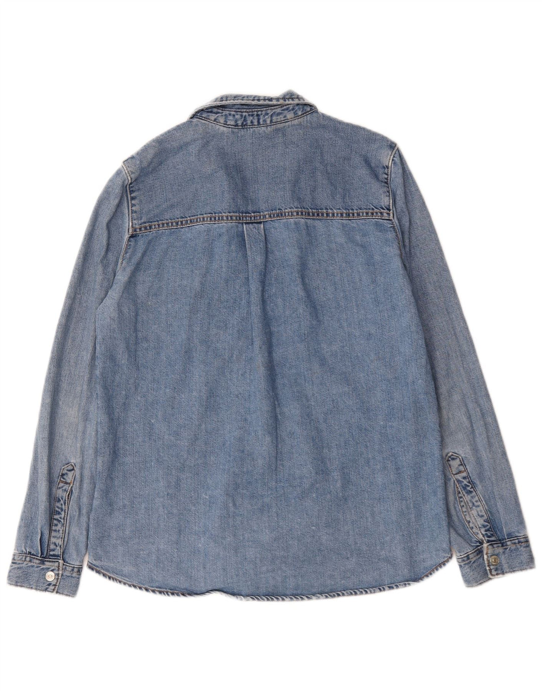 Camisa jeans feminina Zara Reino Unido 14 algodão azul médio