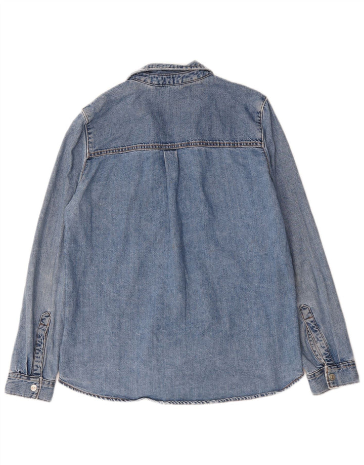 Camisa jeans feminina Zara Reino Unido 14 algodão azul médio