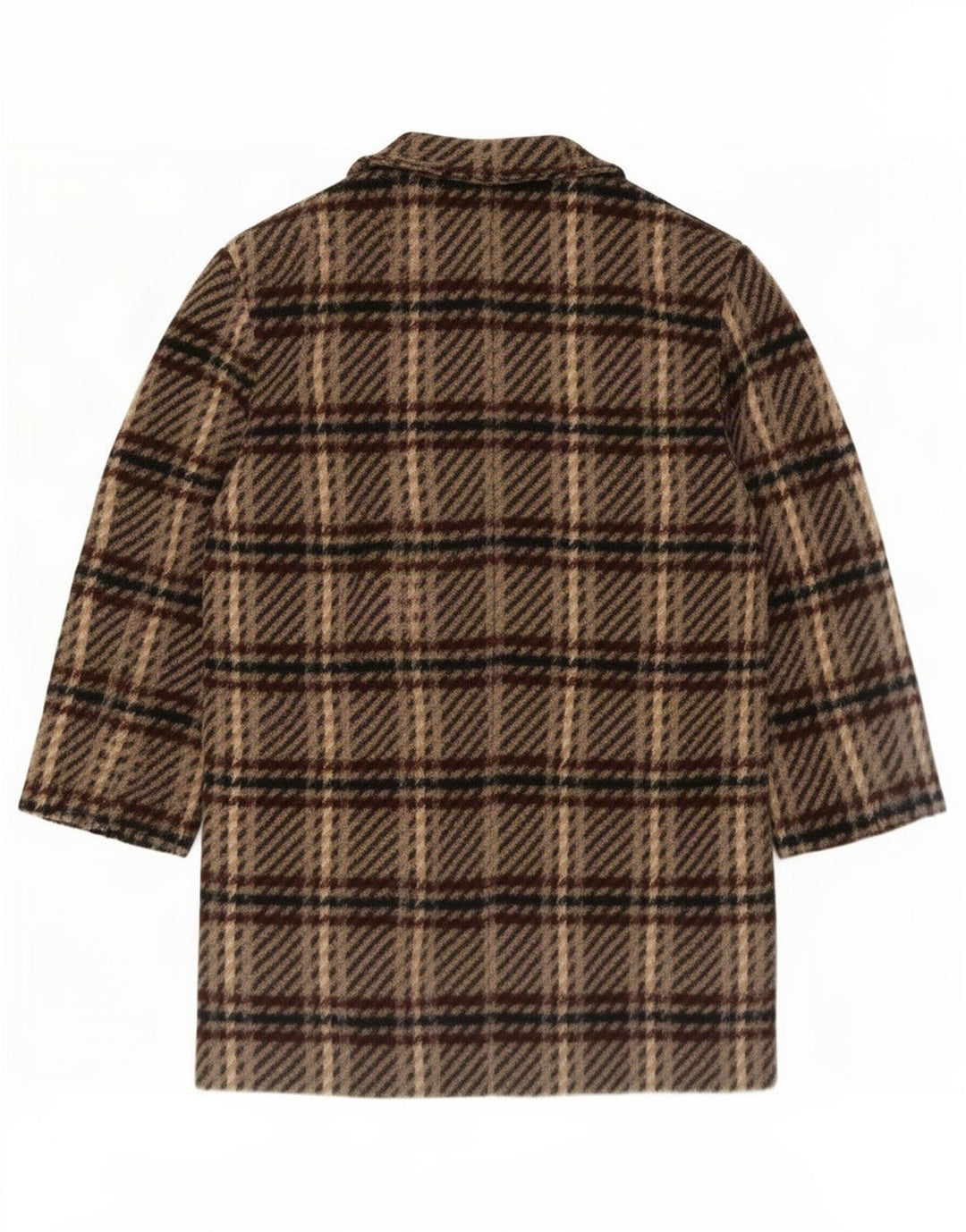 Sobretudo feminino vintage Reino Unido 14 lã virgem xadrez marrom médio