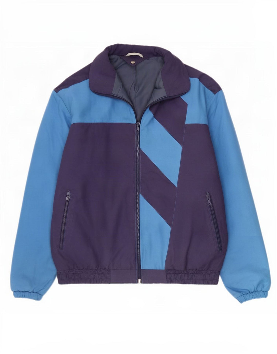 Jaqueta bomber masculina vintage UK 40 grande poliéster Colourblock azul marinho