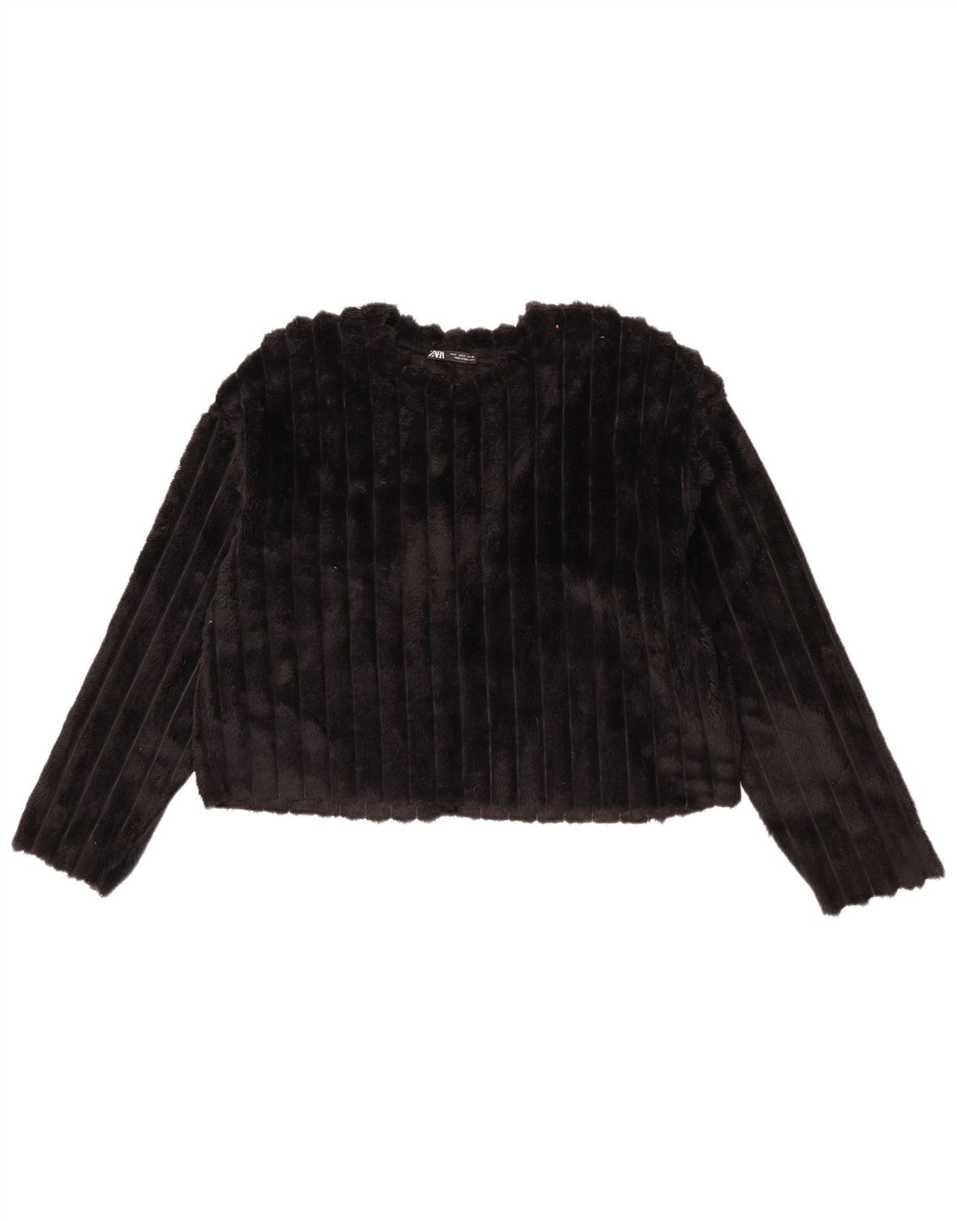 Zara Womens Crop Oversized Fleece Jumper Reino Unido 8 Pequeno Poliéster Preto