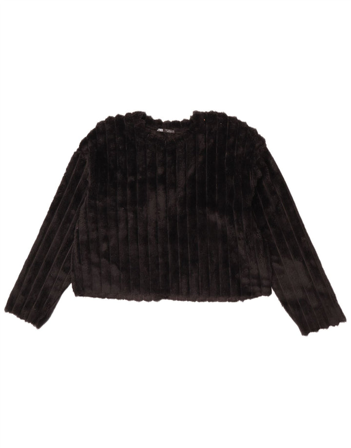 Zara Womens Crop Oversized Fleece Jumper Reino Unido 8 Pequeno Poliéster Preto