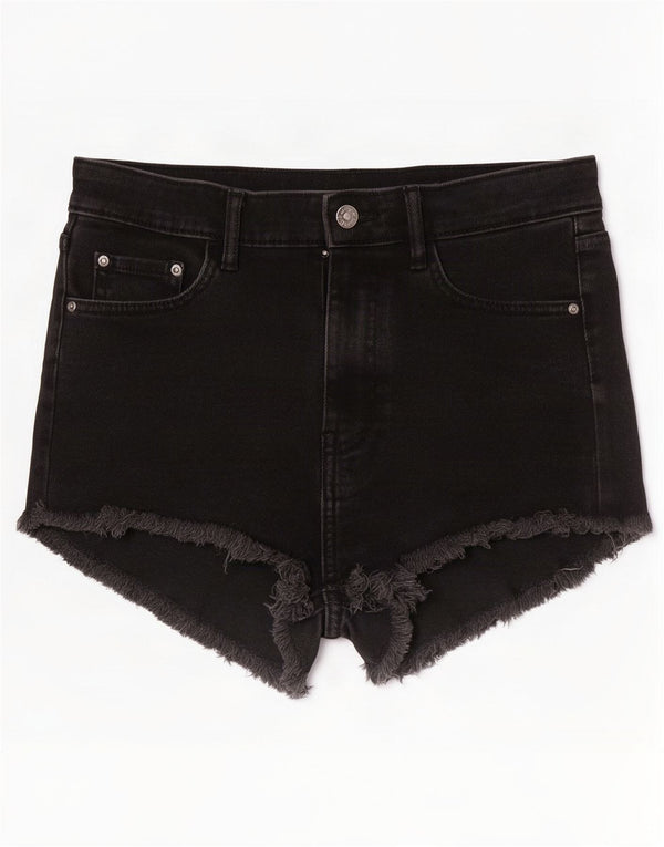 Zara Shorts jeans feminino de cintura alta EU 36 XS W26 algodão preto