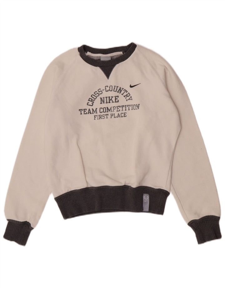 Nike feminino gráfico moletom jumper UK 8/10 pequeno branco colorblock