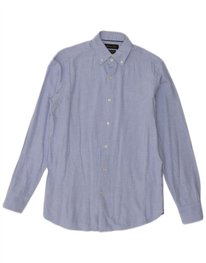 Camisa masculina Massimo Dutti pequena azul algodão