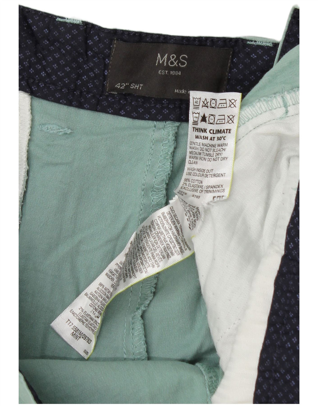 Shorts chino masculino Marks & Spencer W42 2XL algodão verde
