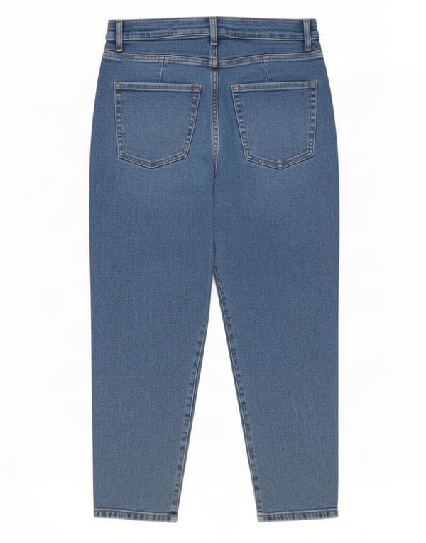 Calça jeans feminina Marks & Spencer Mom Tapered UK 12 médio W30 L25 azul algodão