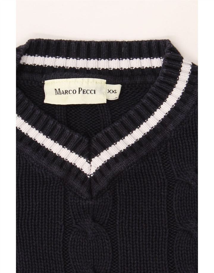 MARCO PECCI Mens V-Neck Jumper Sweater 2XL Navy Blue Cotton Vintage Marco Pecci and Second-Hand Marco Pecci from Messina Hembry 
