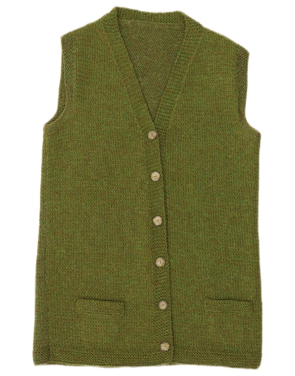 Suéter cardigã feminino vintage com palangre sem mangas Reino Unido 14 verde médio